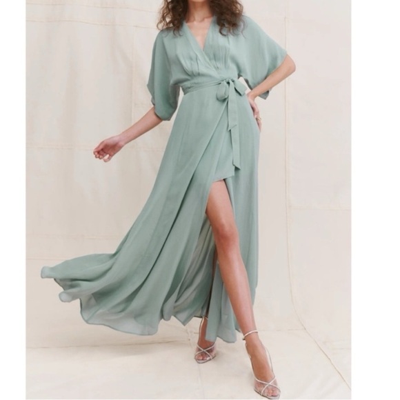 Reformation Winslow Wrap Celadon Green Maxi Dress SZ SMALL - Picture 1 of 11